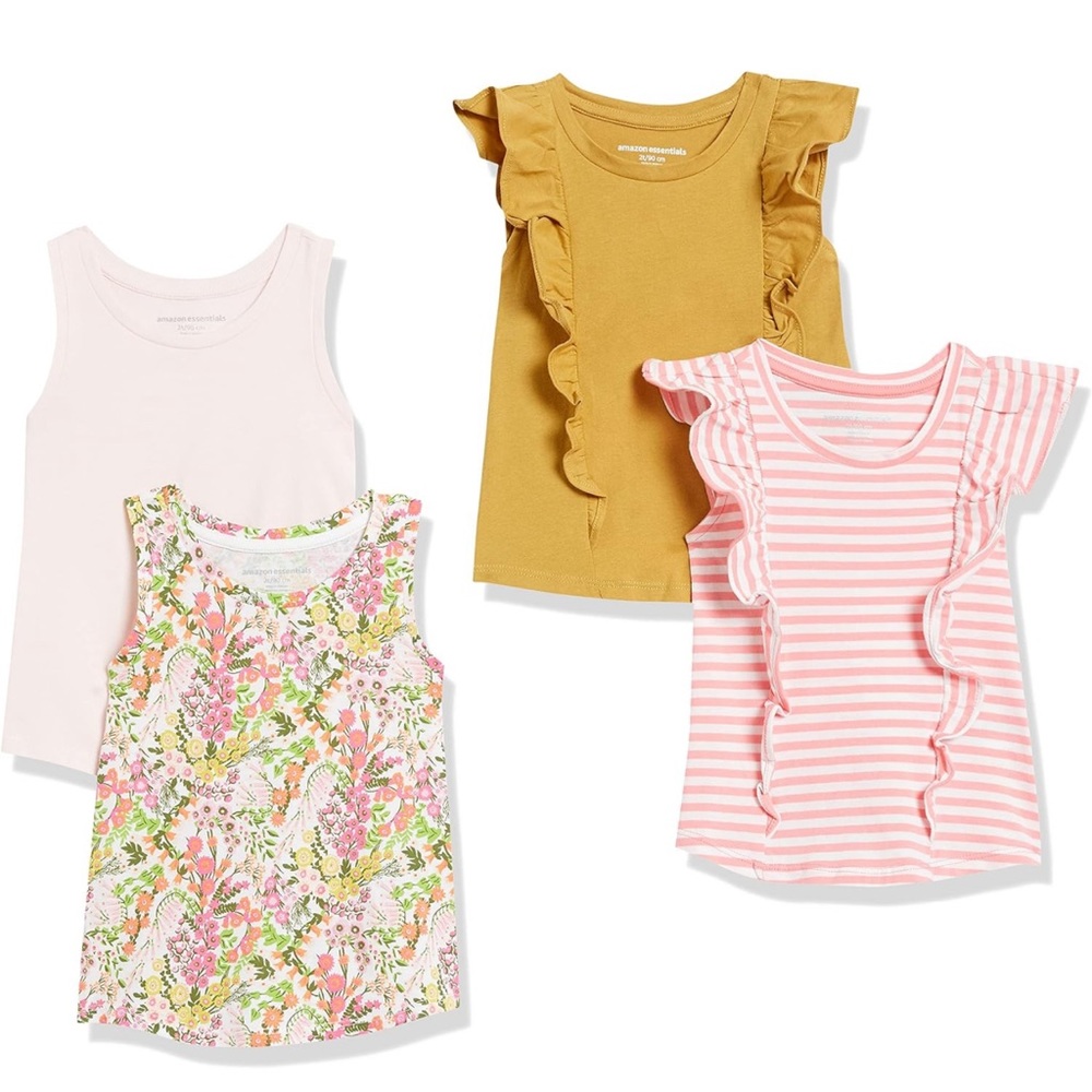 Amazon Essentials Girls and Toddlers' Tank Top, Multipacks 4 in the pack colors
